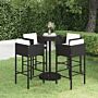 Vidaxl 5 Piece Garden Bar Set With Cushions Poly Rattan Black