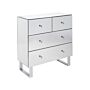 4 Drawer Chest Silver Glass Mirrored Faux Crystal Knob Metal Sled Base Sideboard