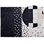 Area Rug Carpet Black And Beige Cowhide Leather Patchwork Pattern Rectangular 160 X 230 Cm