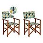 Set Of 2 Garden Director's Chairs Dark Wood With Grey Acacia Geometric Pattern Replacement Fabric Folding