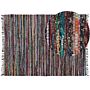 Area Rug Dark Multicolour Cotton Polyester 160 X 230 Cm Striped With Fringe Rectangular Handmade