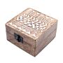 White Washed Wooden Box - 4x4 Aztec Design