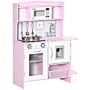 Homcom Wooden Play Kitchen With Lights Sounds, Kids Kitchen Playset With Water Dispenser, Microwave, Utensils, Sink, Gift For 3-6 Years Old, Pink