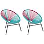 Set Of 2 Garden Chairs Blue With Pink Pe Rattan Papasan