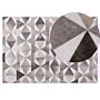 Area Rug Grey Leather 140 X 200 Cm Patchwork Cowhide Geometric Rectangular