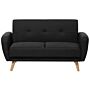 Sofa Bed Black Fabric Upholstered 2 Seater Convertible Wooden Legs