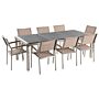 Garden Dining Set Beige With Grey Granite Table Top 8 Seats 220 X 100 Cm Beliani