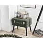 Stool With Storage Dark Green Corduroy Upholstered Black Legs Suitcase Design Buttoned Top