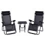 Outsunny 3pcs Folding Zero Gravity Chairs Sun Lounger Table Set W/ Cup Holders Reclining Garden Yard Pool, Black