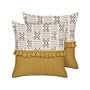 Set Of 2 Decorative Cushions White And Yellow Cotton 45 X 45 Cm Geometric Pattern Block Print