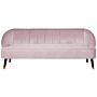 Sofa Pink Velvet 3 Seater Channel Back Recessed Arms Wooden Legs