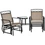 Outsunny Double Outdoor Glider Chair, 2 Seater Patio Rocking Chairs, Swing Bench W/ Tempered Glass Table, Mesh Fabric, Brown