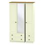 Warwick Tall Triple 2 Drawer Mirror + Drawer Wardrobe In Cream Ash & Modern Oak