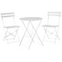 3 Piece Bistro Set White Metal Folding Slatted Seat Back Outdoor