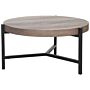 Coffee Table Taupe Wood Top Black Metal Legs 70 Cm Round