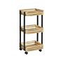 Kitchen Trolley Light Wood With Black Paulownia Iron 3 Tier Swivel Castors Bathroom Dining Room