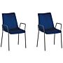 Set Of 2 Dinning Chairs Dark Blue Velvet With Armrests Stackable Dinning Room Office