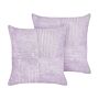 Set Of 2 Decorative Pillows Purple Corduroy 43 X 43 Cm Striped Pattern Modern Design Throw Cushions