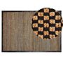 Area Rug Black And Beige Jute Cotton Leather 140 X 200 Cm Rectangular Handwoven Carpet Checked Pattern Rustic Traditional Design