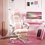 Homcom Faux Leather Reclining Gaming Chair, With Footrest - Pink/white