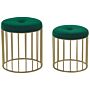 Set Of 2 Nesting Pouffes Dark Green Seat Velvet Upholstery Golden Iron Base