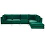 Left Hand Modular Corner Sofa Green Velvet 5 Seater With Ottoman L-shaped Silver Metal Legs