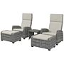 Outsunny 5-piece Rattan Patio Reclining Chair Set With Footstools, Coffee Table, Cushions, For Outdoor Garden, Grey