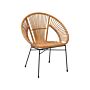 Rattan Armchair Sand Beige Wicker Black Metal Legs Papasan Living Dining Room