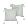 Set Of 2 Scatter Cushions Mint Green 42 X 42 Cm Throw Pillow Geometric Pattern Tassels Removable Cover With Filling