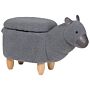 Animal Alpaca Children Stool Grey Polyester Fabric Upholstered Wooden Legs Storage Function Nursery Footstool