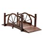 Outsunny Wooden Garden Bridge Decorative Arc Footbridge With Safety Guardrail Outdoor Lawn Pond Bridge Walkway Stained Wood