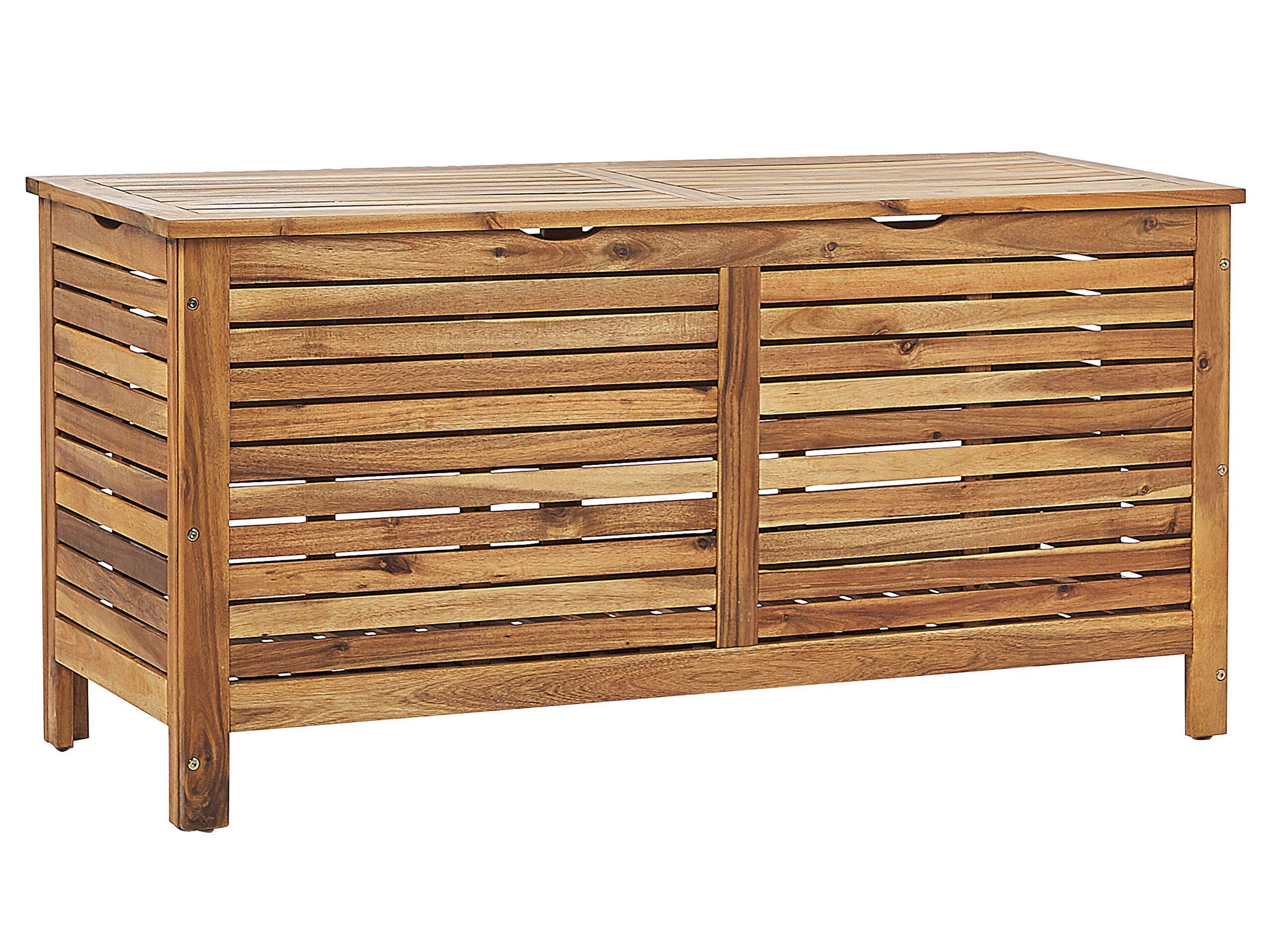 Garden Storage Box Light Wood Acacia 130 X 64 Cm Lid Outdoor Patio Furniture