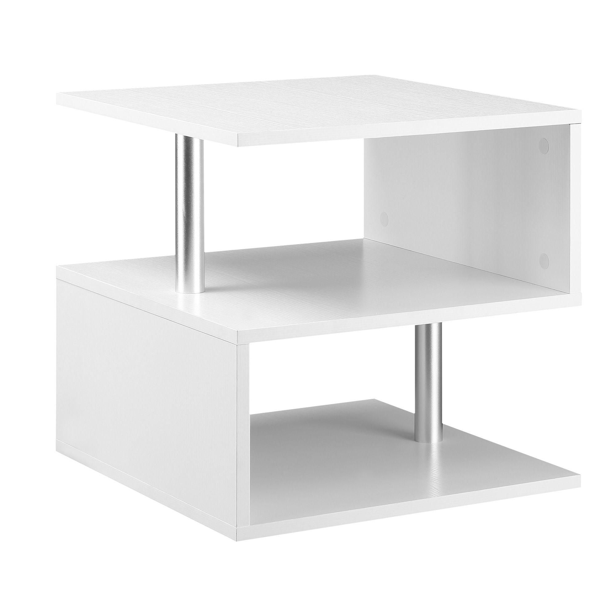 Homcom Coffee End Table S Shape 2 Tier Storage Shelves Organizer Versatile Home Office Furniture (White)