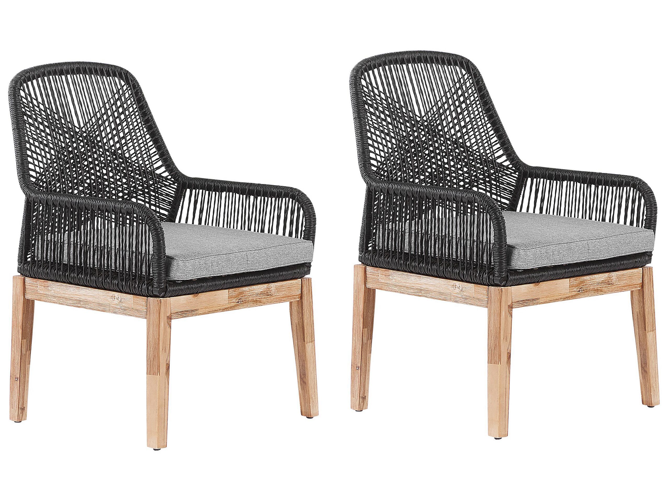 Outdoor Garden Dining Chairs Black Wicker Polypropylene Steel Frame Wooden Legs Acacia Modern Design Set Of 2 Beliani