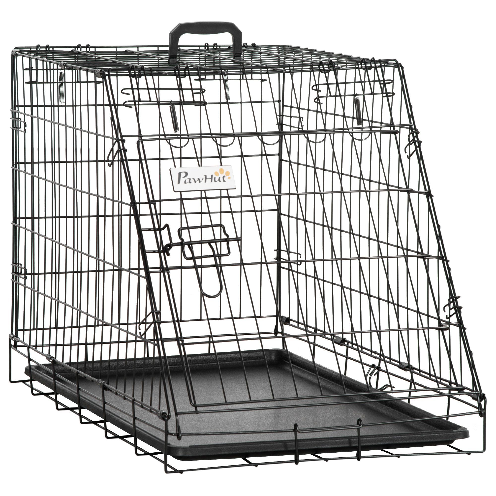 Pawhut Metal Collapsible Car Dog Cage Crate Transport Folding Box Carrier Handle Removable Tray 77 X 47 X 55cm