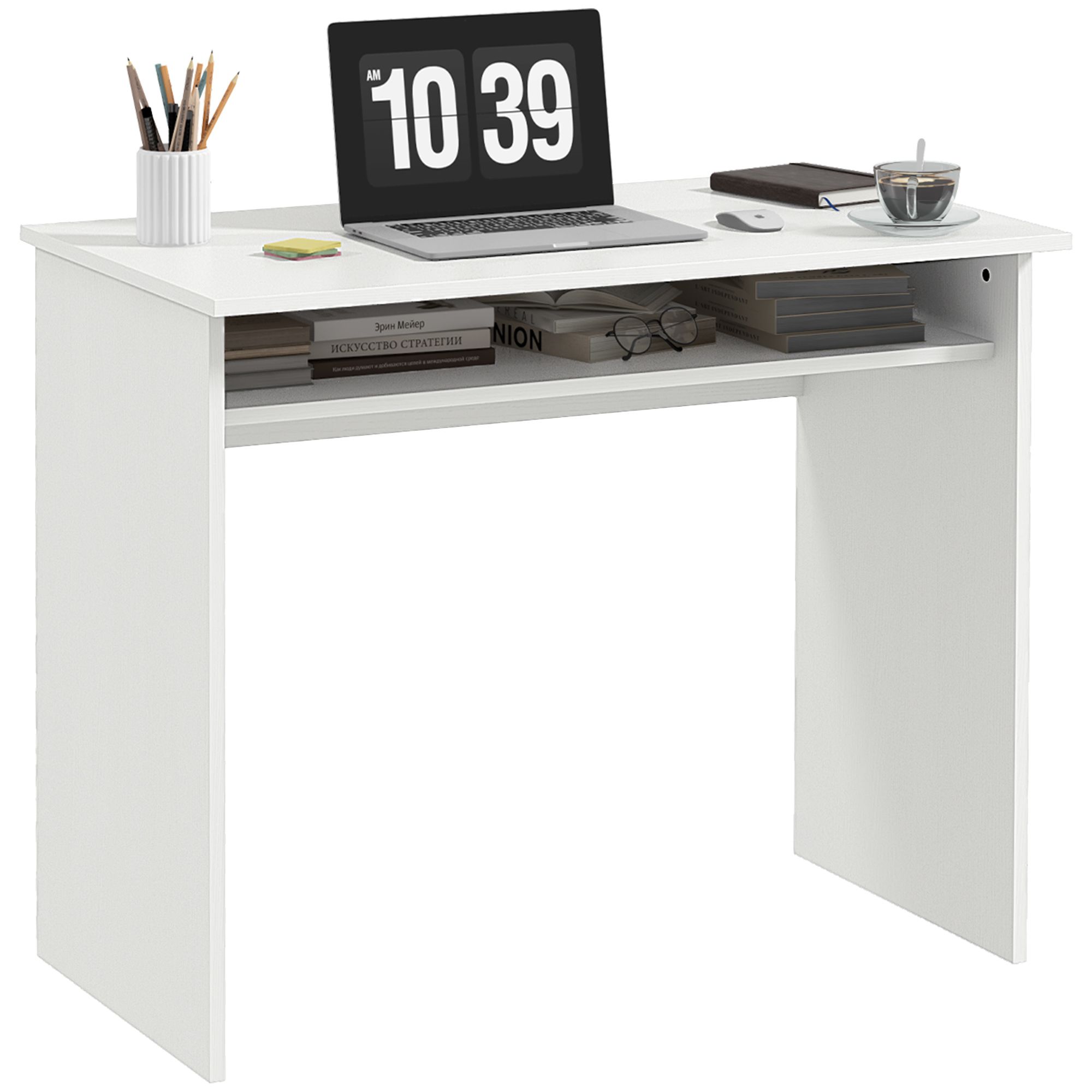 Homcom Computer Writing Desk With Storage Compartment Workstation Learning Center For Home Office 90W X 50D(Cm) - White