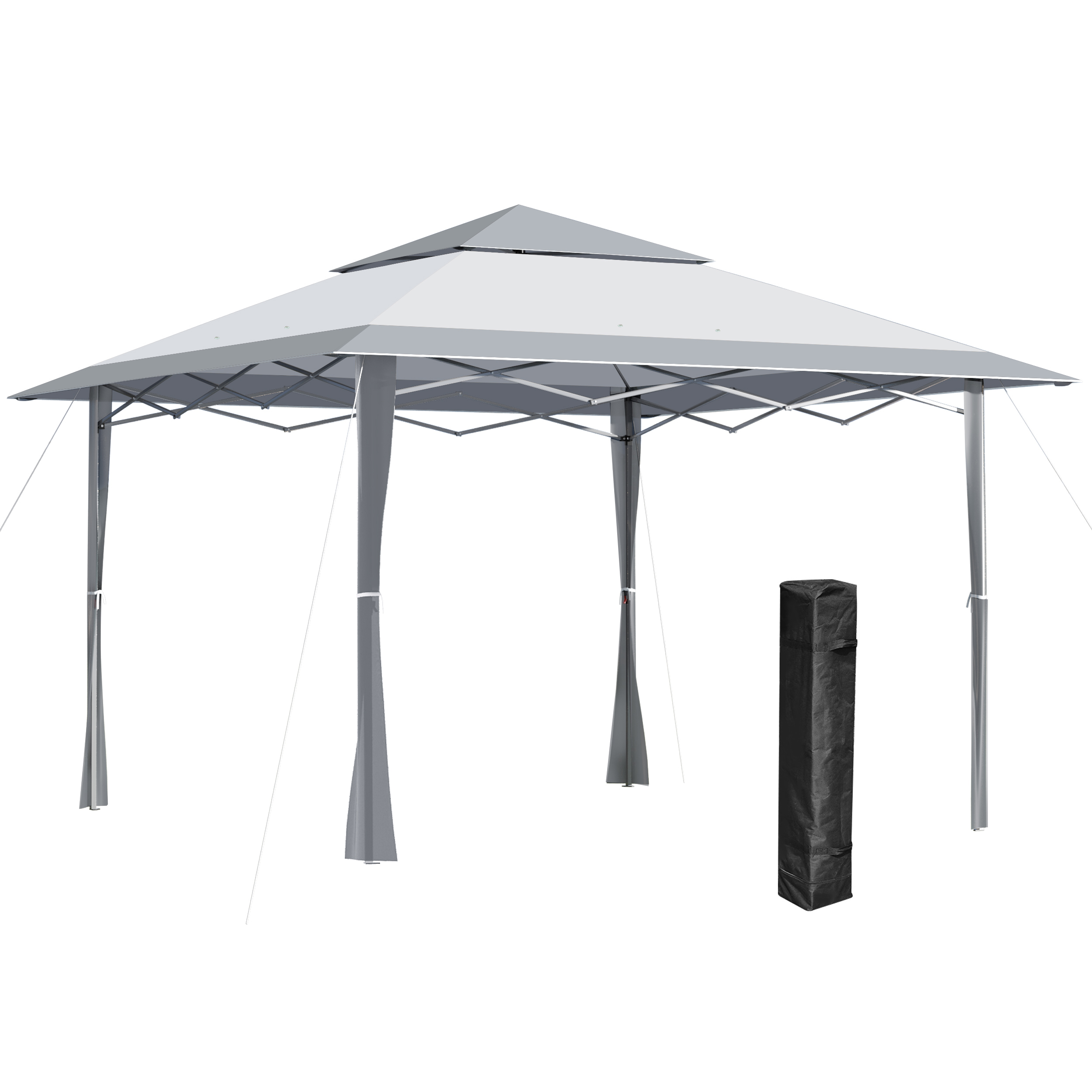 Outsunny Pop-up Canopy Gazebo Tent With Roller Bag & Adjustable Legs Outdoor Party, Steel Frame, 4 X 4m White & Grey