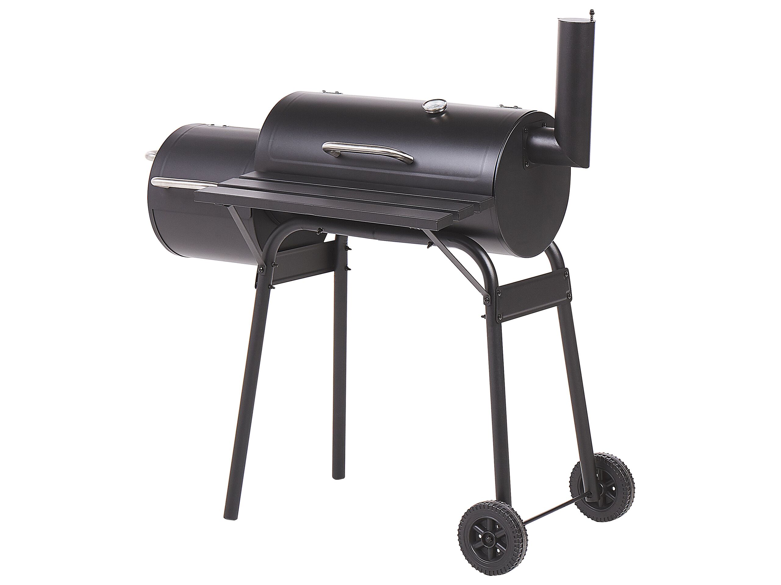 Charcoal Bbq Grill Black Steel With Lid Wheeled Cooking Grate Shelf Offset Smoker