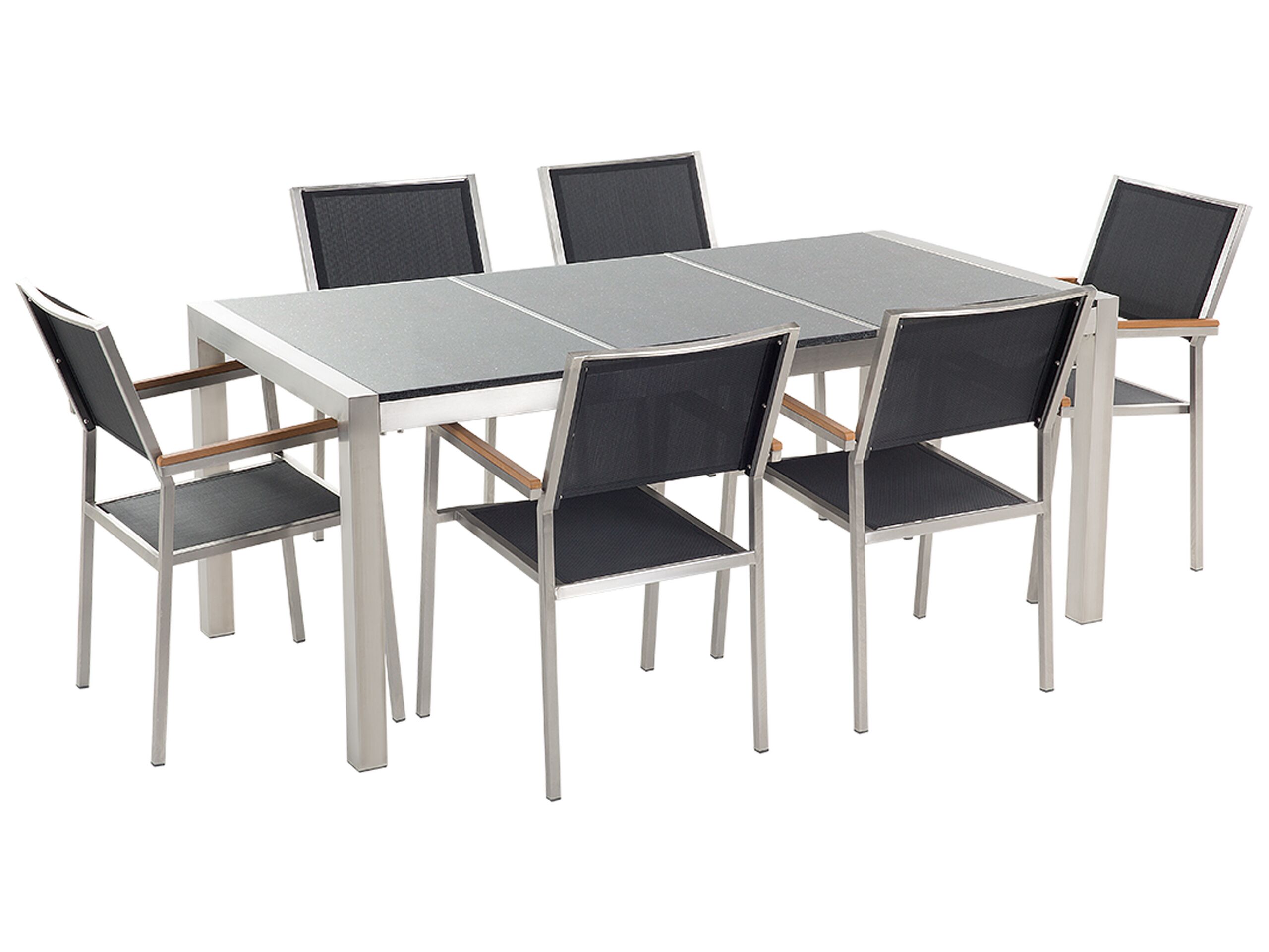 Garden Dining Set Black With Grey Granite Table Top 6 Seats 180 X 90 Cm Beliani