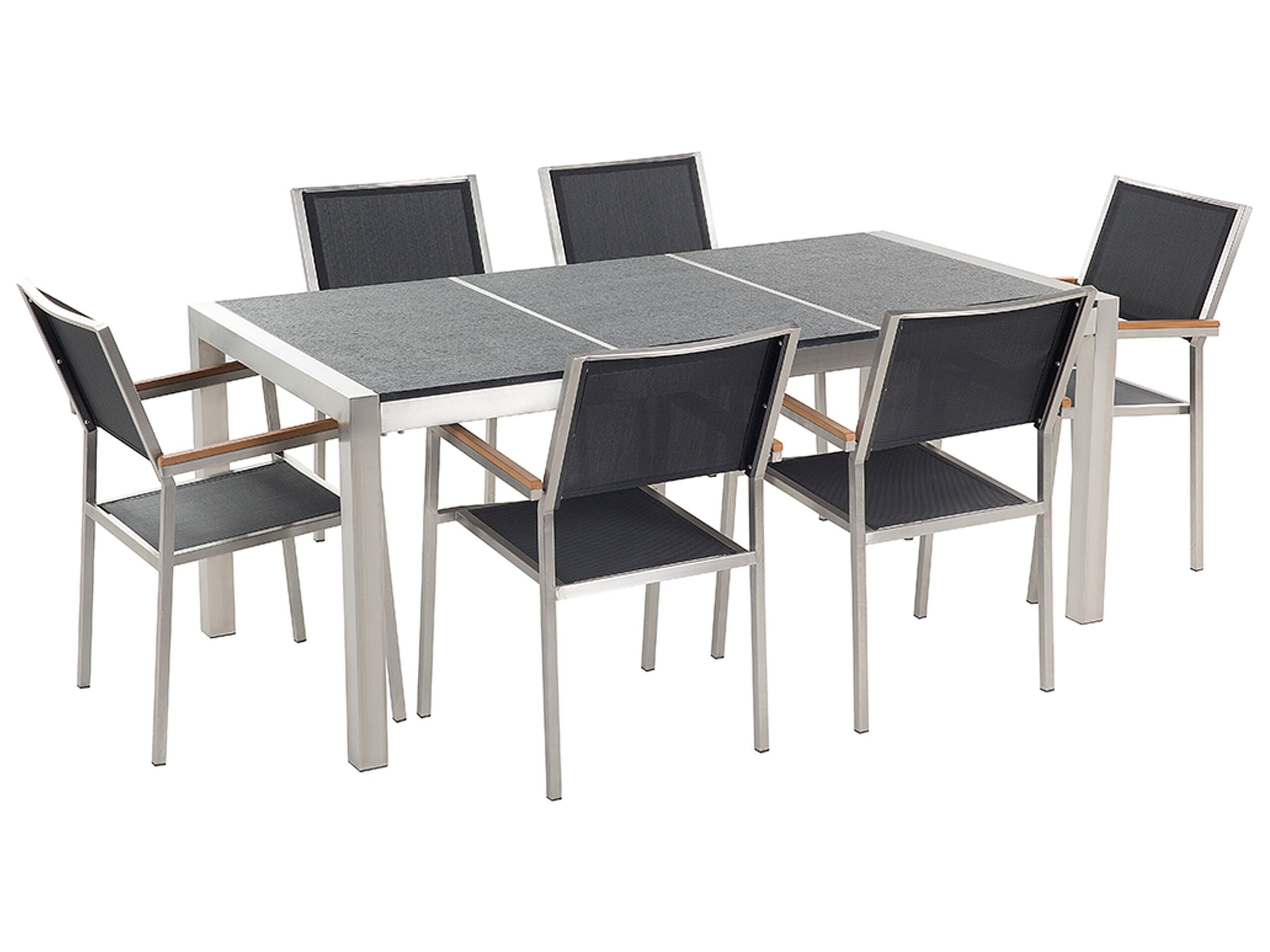 Garden Dining Set Black With Black Basalt Table Top 6 Seats 180 X 90 Cm Beliani