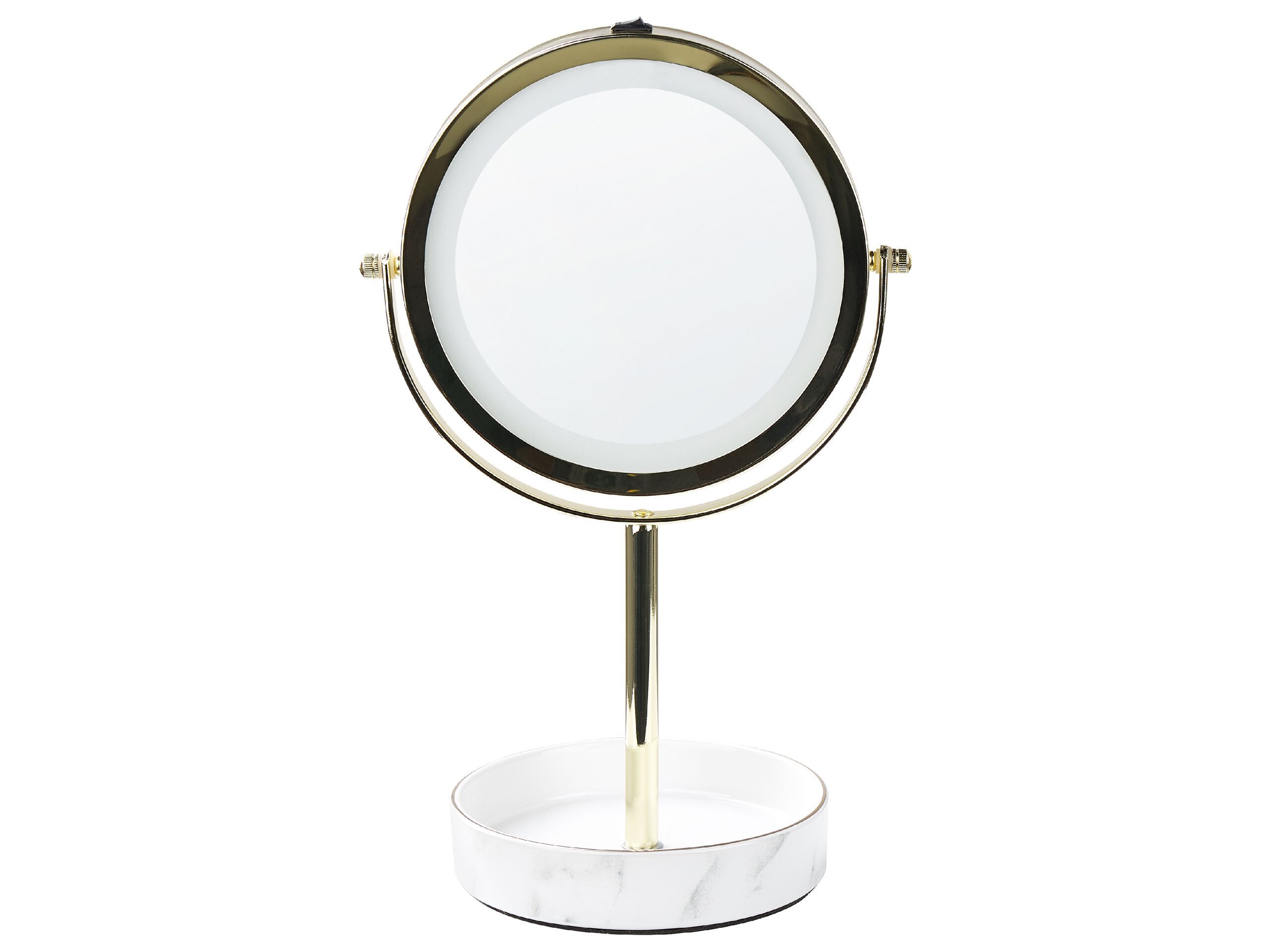 Makeup Mirror Gold And White Iron Metal Frame Ceramic Base Ø 26 Cm With Led Light 1x/5x Magnification Double Sided