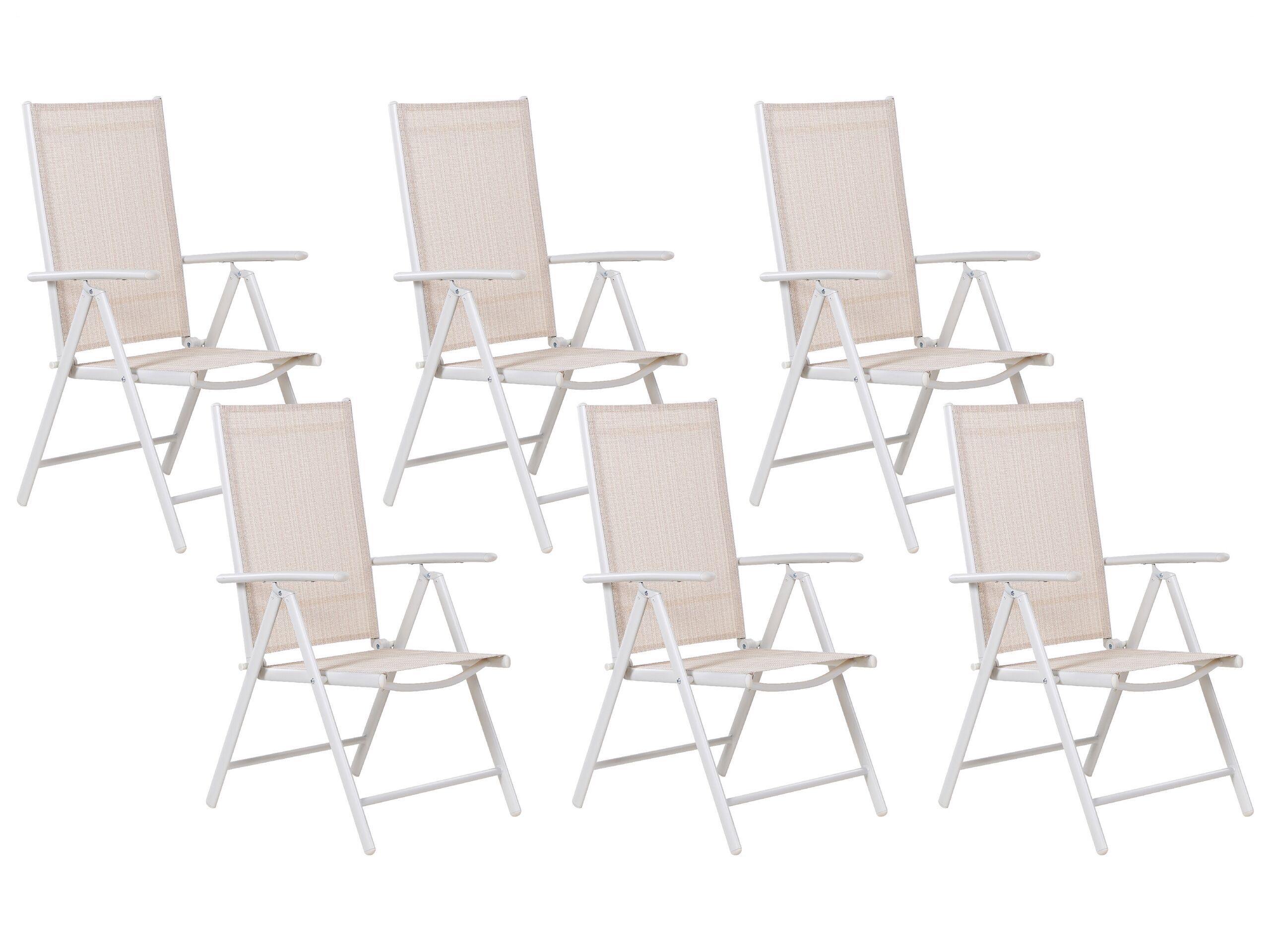 Set Of 6 Garden Chairs Beige Textile White Aluminium Frame Powder Coated Foldable Reclining Modern Design Beliani