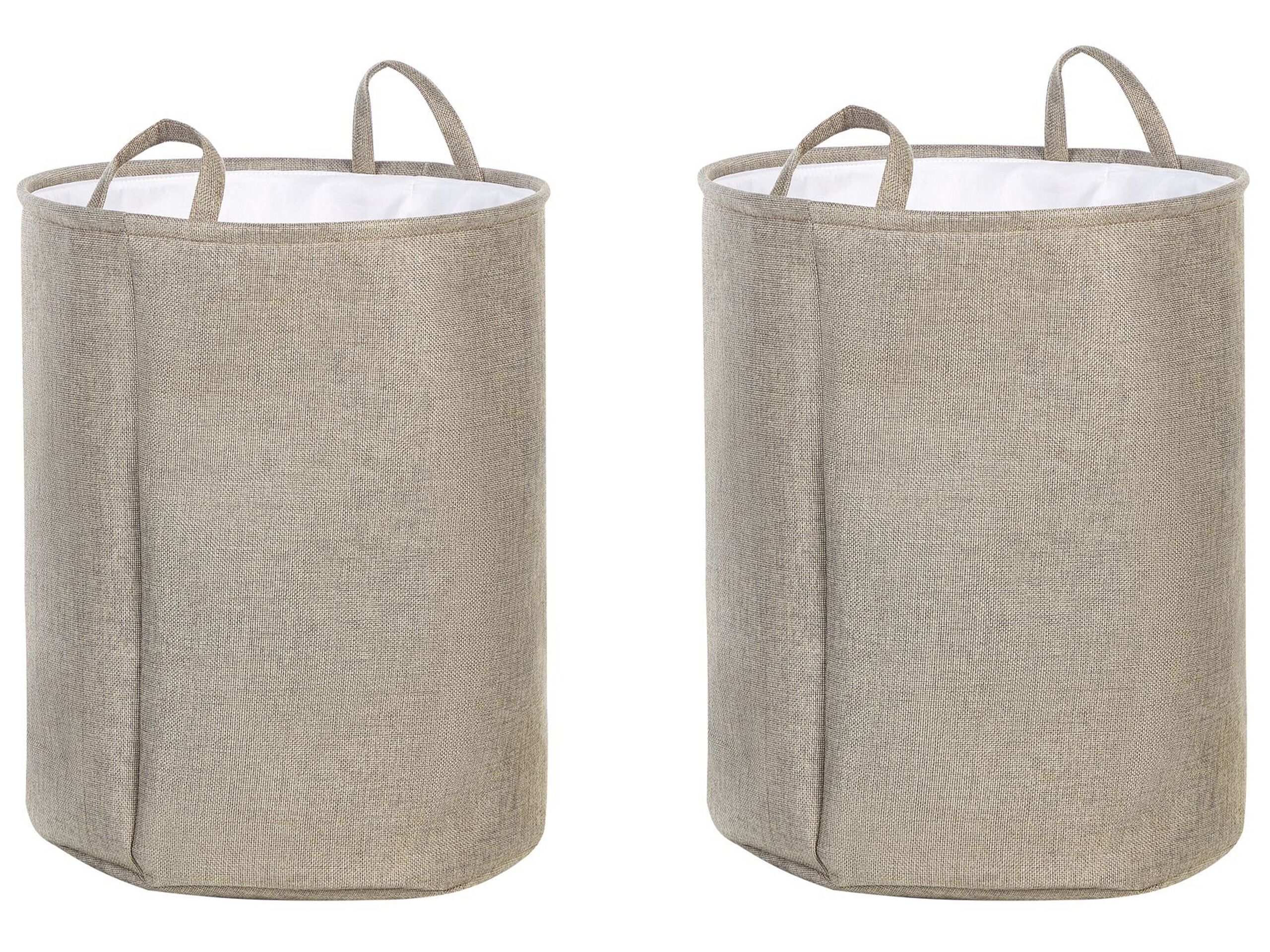 Set Of 2 Storage Basket Beige Polyester Cotton With Drawstring Cover Laundry Bin Practical Accessories