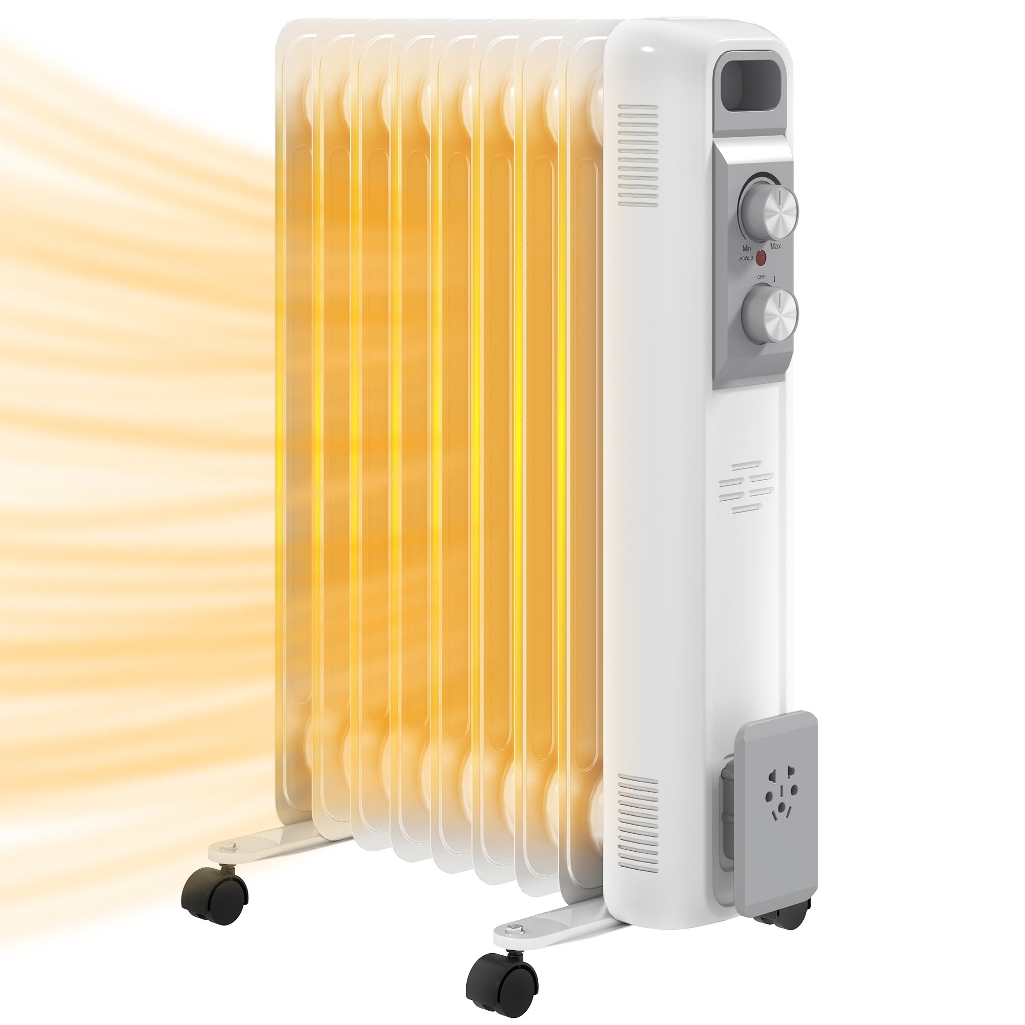 Homcom 2000w Quiet Oil Filled Radiator, 9 Fin Energy Efficient Portable Electric Heater With 3 Heat Settings, Adjustable Temperate, Safety Tip Over, O