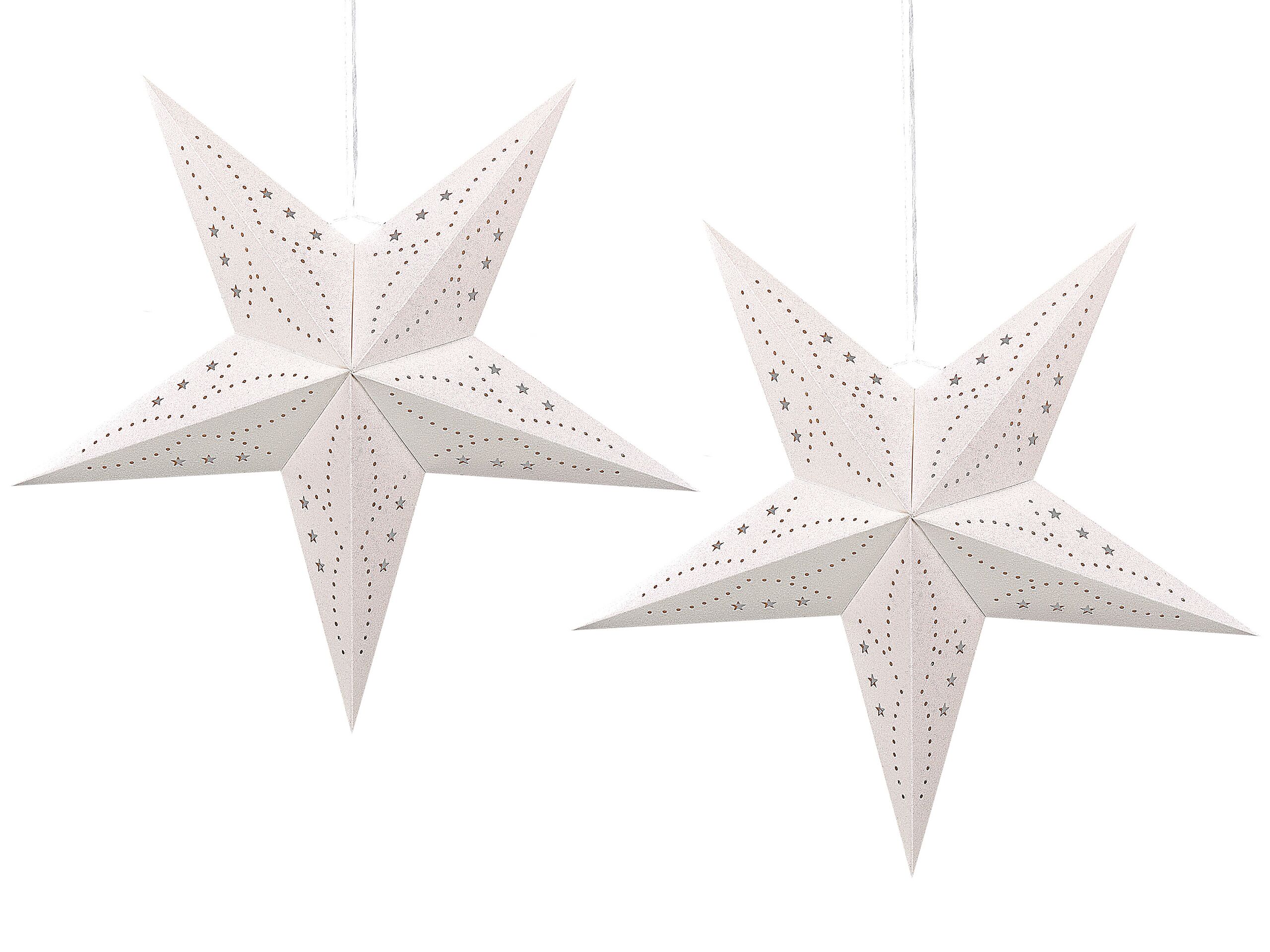 Set Of 2 Star Lanterns White Glitter Paper 60 Cm Hanging Christmas Home Decororation Seasonal Festive Beliani