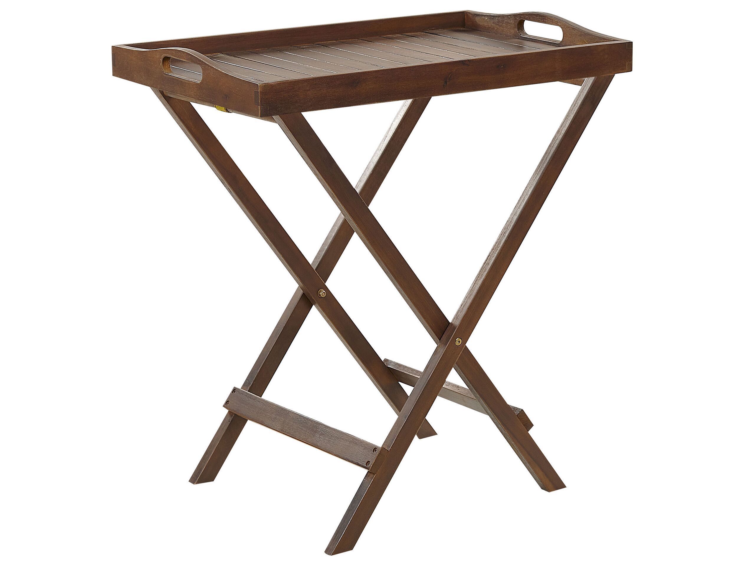 Garden Tray Table Dark Acacia Wood Removable Top Outdoor Foldable Rustic Outdoor Furniture