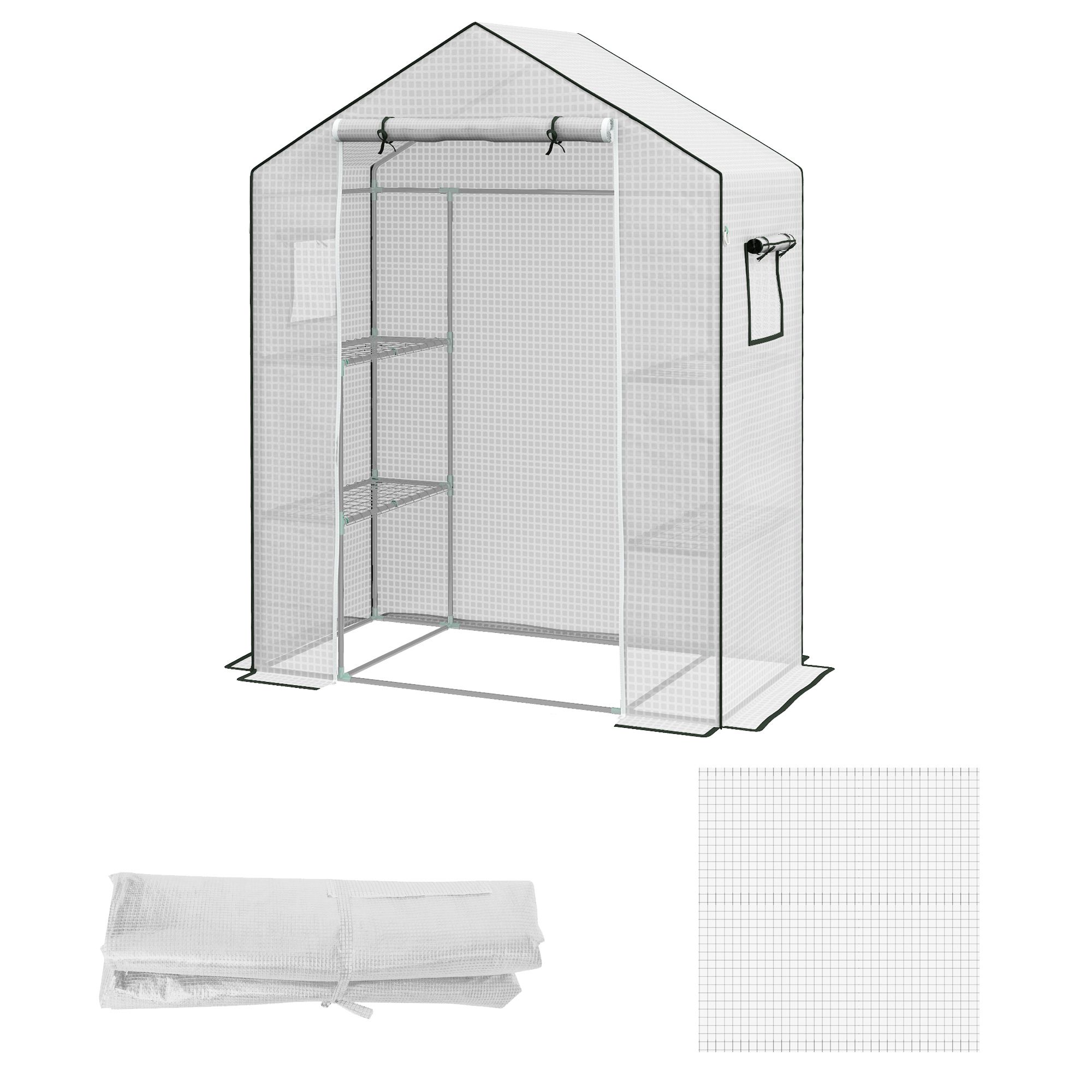 Outsunny Greenhouse Cover Replacement Walk-in Pe Hot House Cover With Roll-up Door And Windows, 140 X 73 X 190cm, White