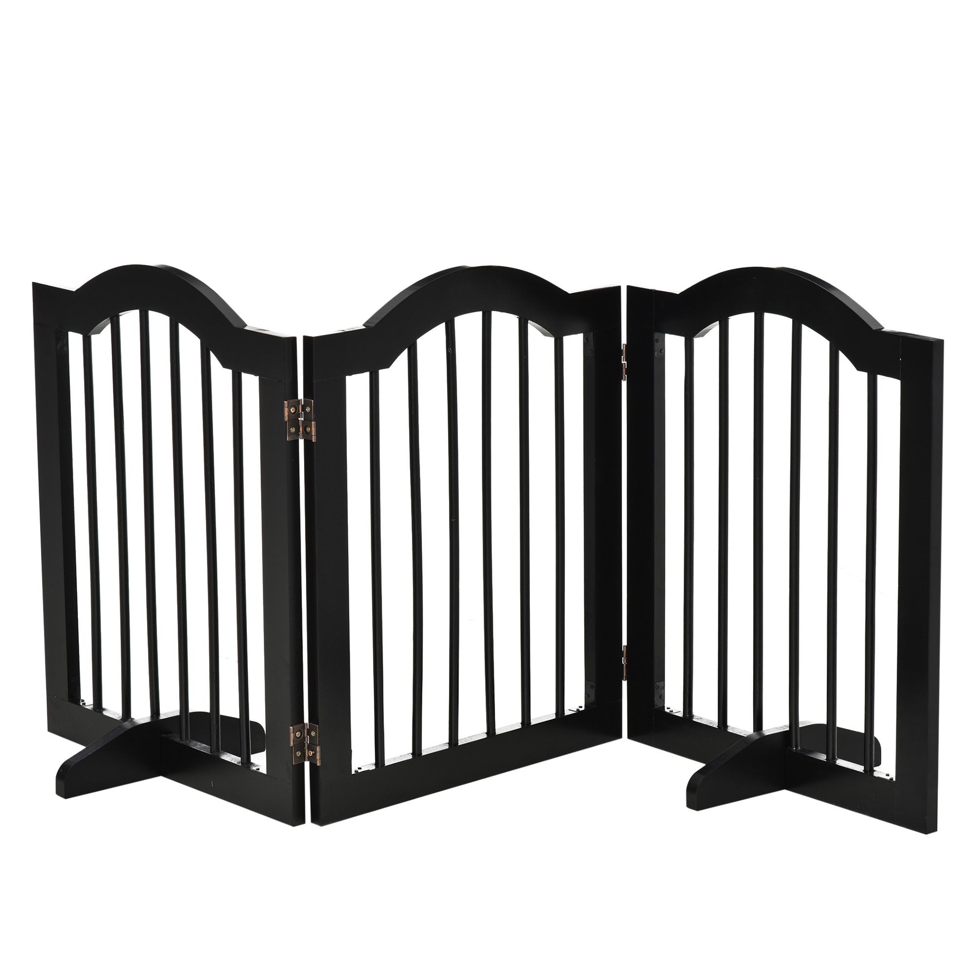 Pawhut Wooden Foldable Small Sized Dog Gate Stepover Panel With Support Feet Pet Fence Freestanding Safety Barrier For The House Doorway Stairs Black