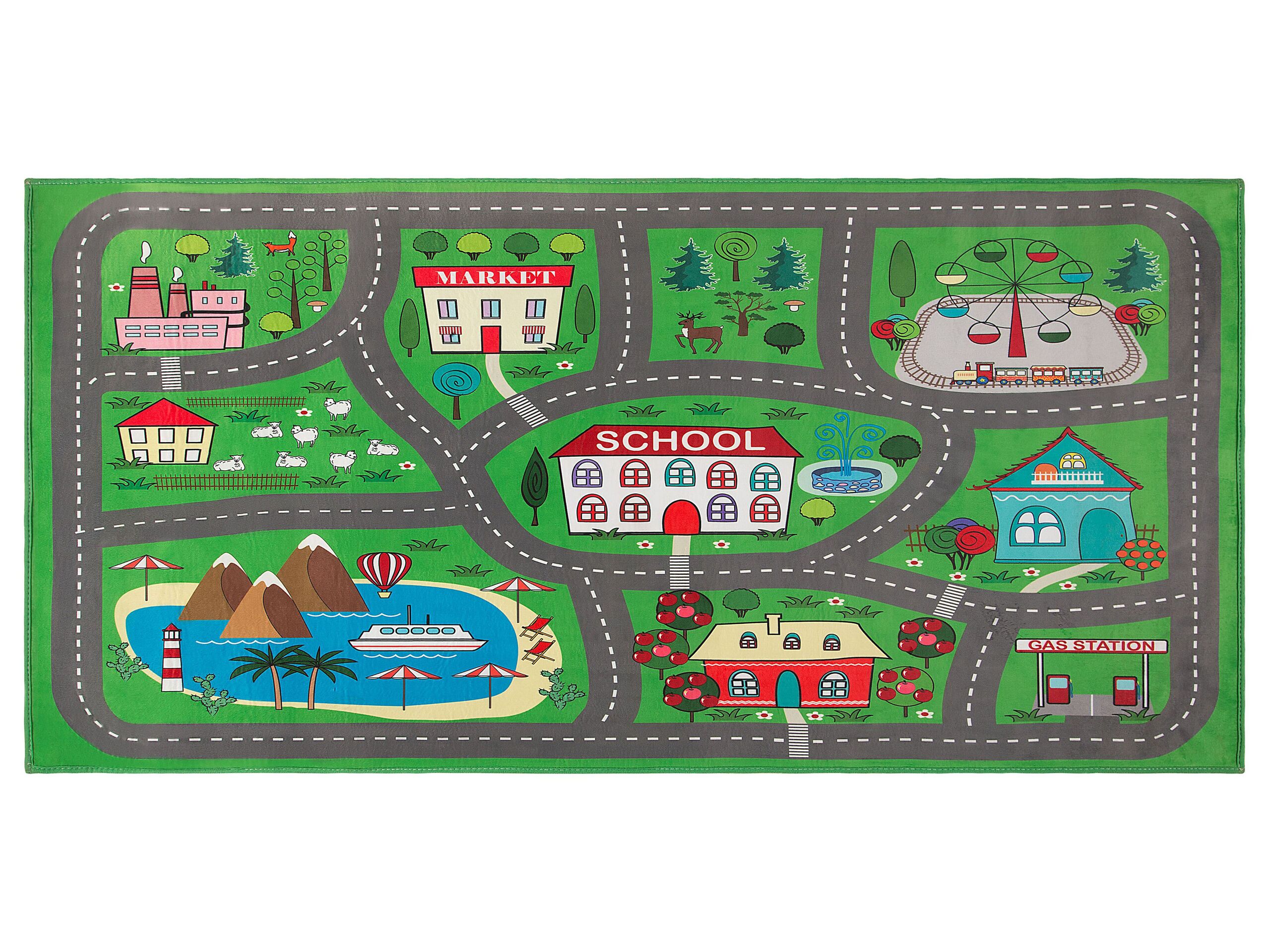 Rug Green Polyester City Road Map Town Theme Floor Play Mat