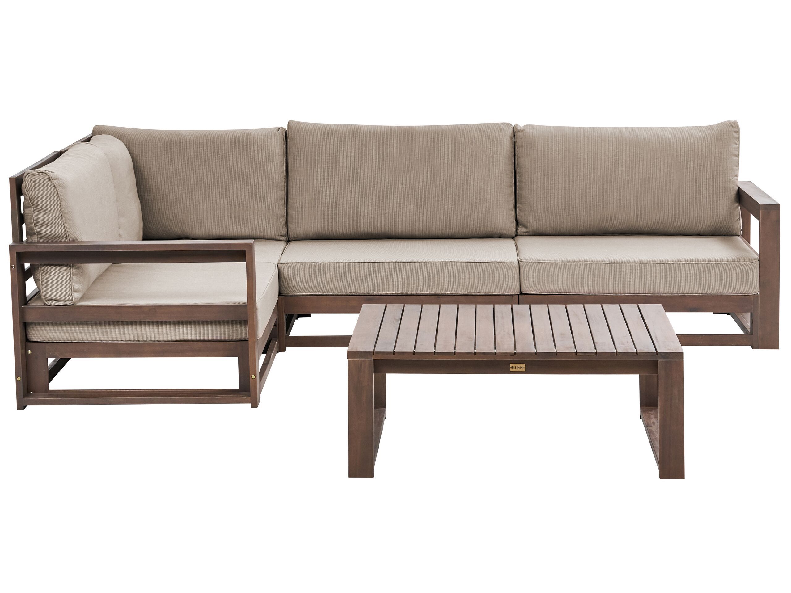 Garden Corner Sofa Set Dark Wood And Taupe Certified Acacia Wood Outdoor Right Hand 4 Seater With Coffee Table Cushions Modern Design Beliani